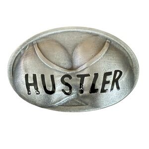 Vintage Hustler Belt Buckle Edgy Mud Flap Girl Festival Biker Grey Silver